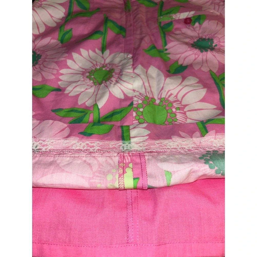 Lilly Pulitzer Pink Floral Sunflower‎ Mini Skirt Lace Trim A-Line Womens